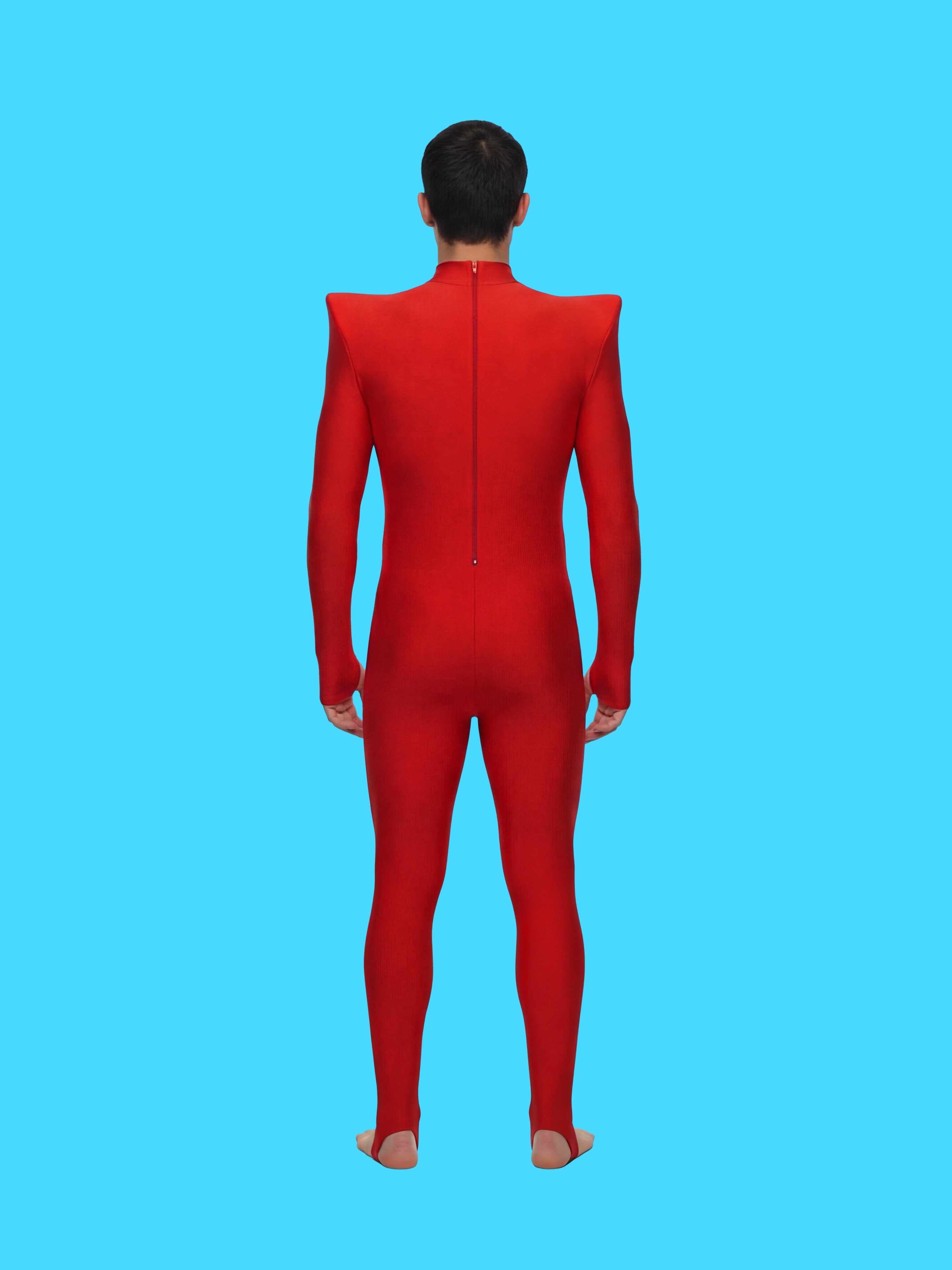 Men's Pointed Shoulder Catsuit Sewing Pattern for cosplay and superhero suit builds stretch bodysuit dancewear costume onesie adult jumpsuit by Katkow back model
