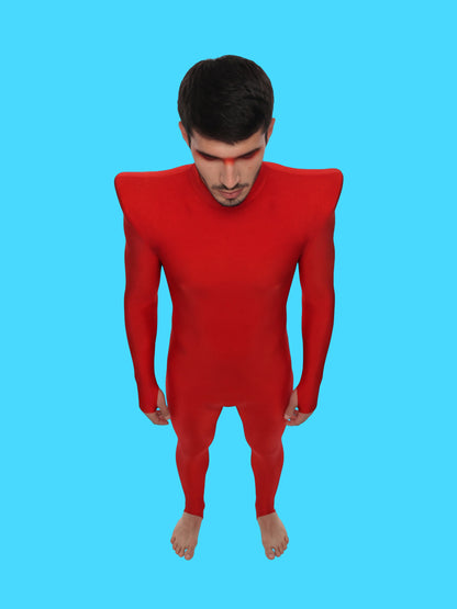 Men's Pointed Shoulder Catsuit Sewing Pattern for cosplay and superhero suit builds stretch bodysuit dancewear costume onesie adult jumpsuit by Katkow front model high