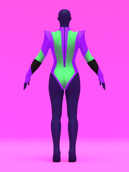 Pointed Shoulder Color-block Leotard Sewing Pattern For Drag Queens Cosplay Cutouts Stretch Dance Outfit Bodysuit by Katkow