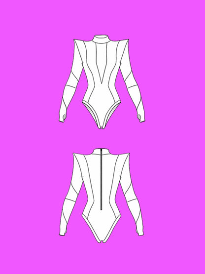 Pointed Shoulder Color-block Leotard Sewing Pattern For Drag Queens Cosplay Cutouts Stretch Dance Outfit Bodysuit by Katkow