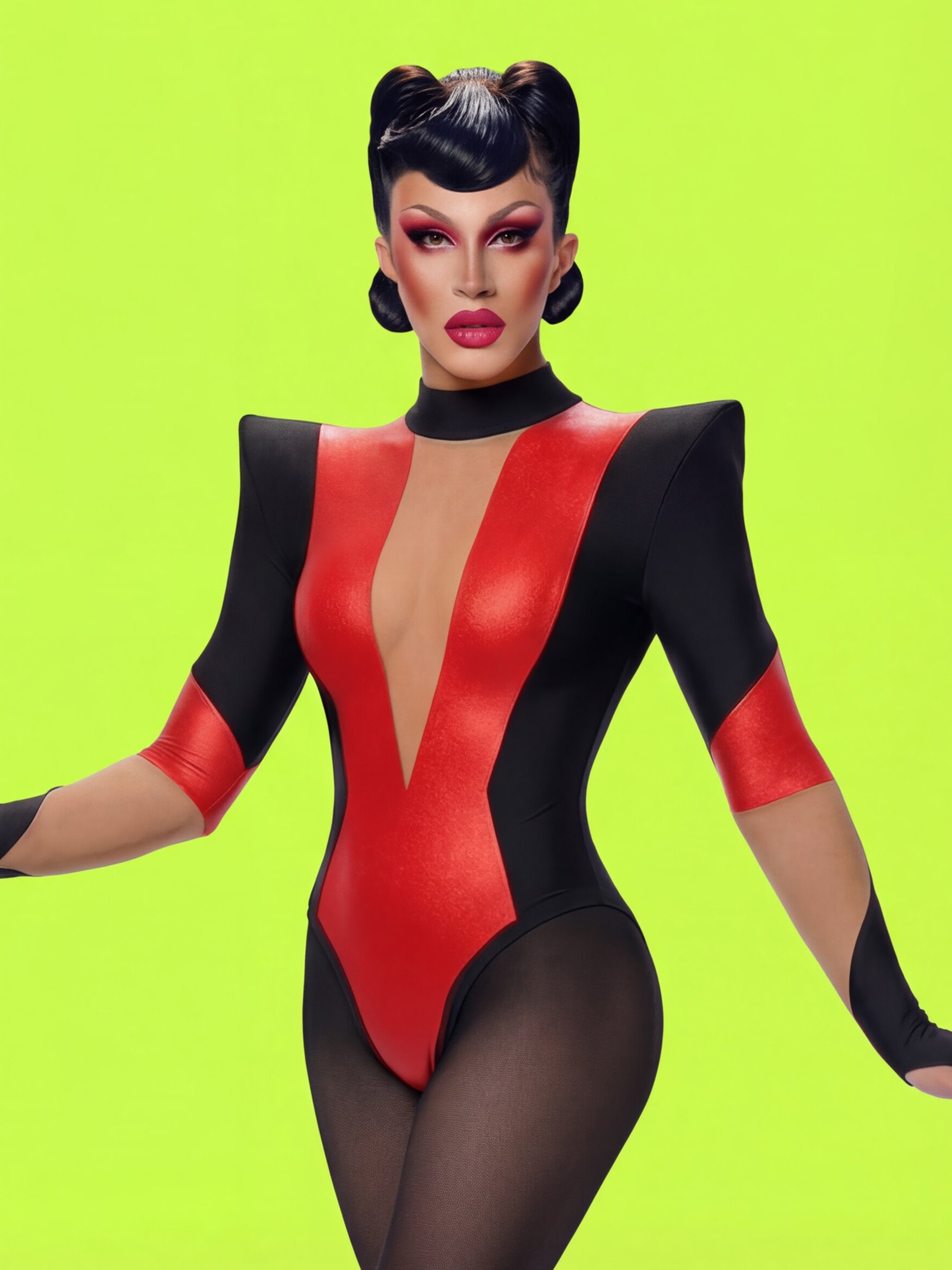 Pointed Shoulder Color-block Leotard Sewing Pattern For Drag Queens Cosplay Cutouts Stretch Dance Outfit Bodysuit by Katkow