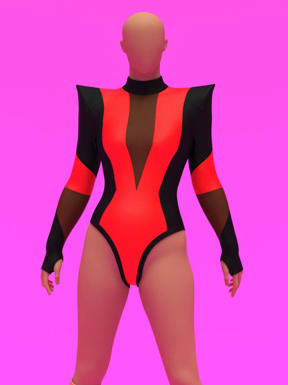 Pointed Shoulder Color-block Leotard Sewing Pattern For Drag Queens Cosplay Cutouts Stretch Dance Outfit Bodysuit by Katkow