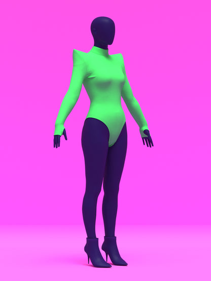 Pointed Shoulder Leotard Sewing Pattern For Drag Queens Cosplay by Katkow Stretch outfit angle