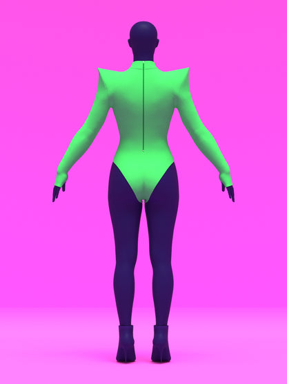 Pointed Shoulder Leotard Sewing Pattern For Drag Queens Cosplay by Katkow Stretch outfit back