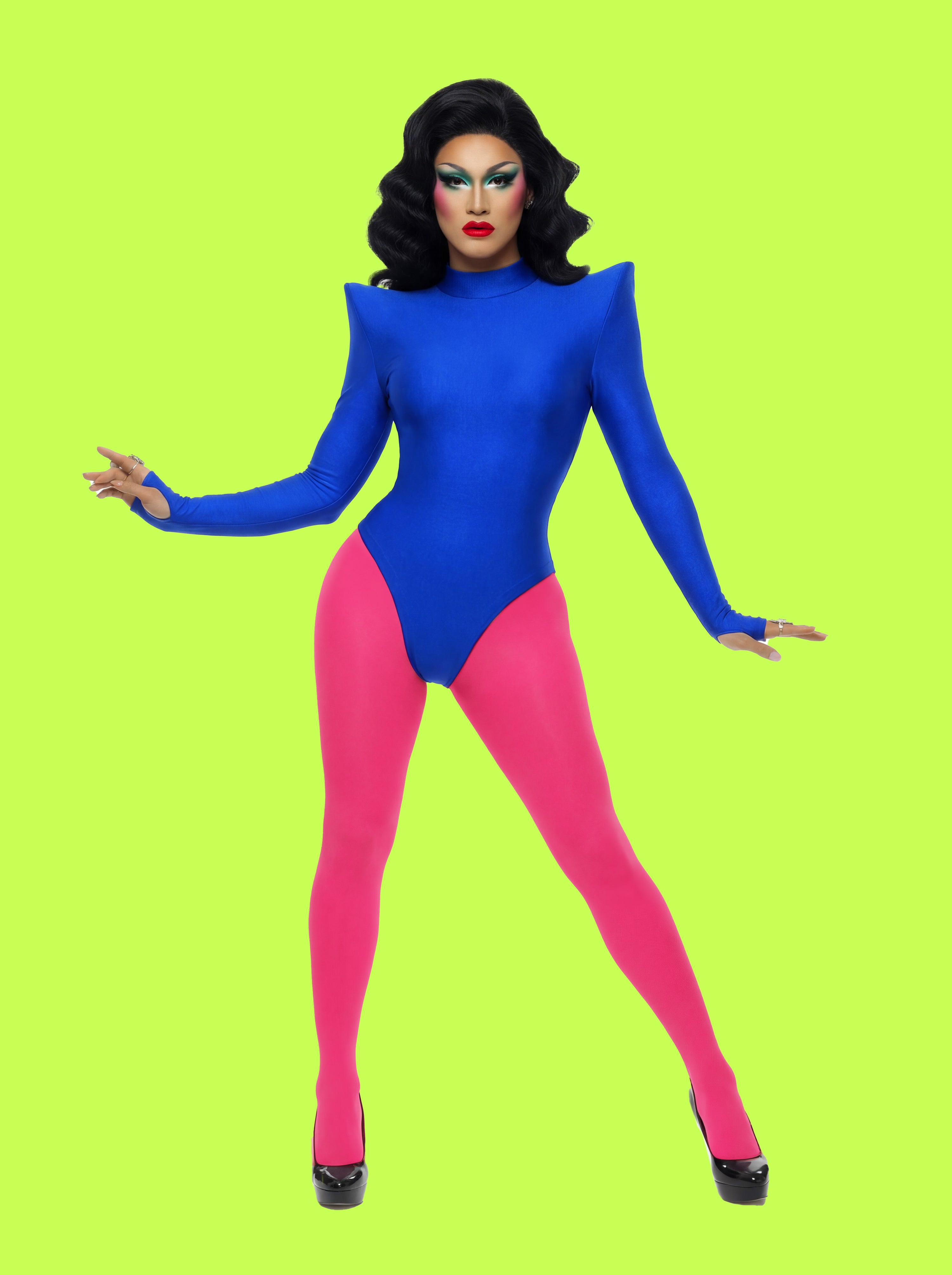 Pointed Shoulder Leotard Sewing Pattern For Drag Queens Cosplay by Katkow Stretch outfit model front