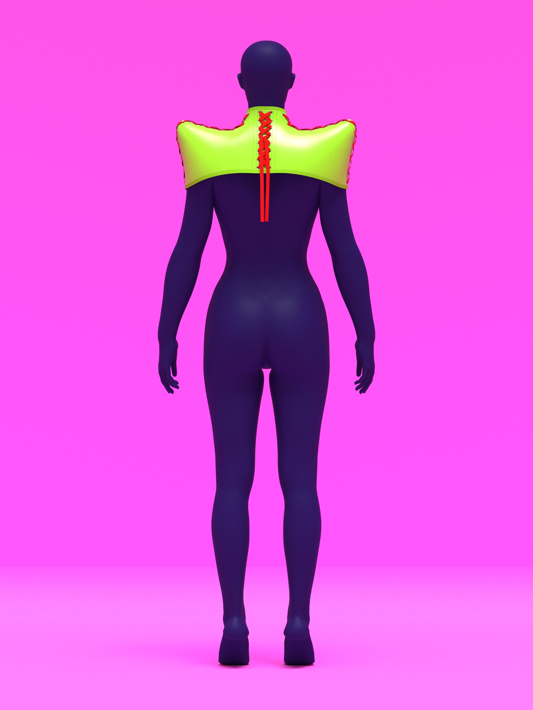 Pointed shoulder neck harness corset sewing pattern with laced up sides and back for drag queens and fetish sexy costume or halloween costume by katkow back 2