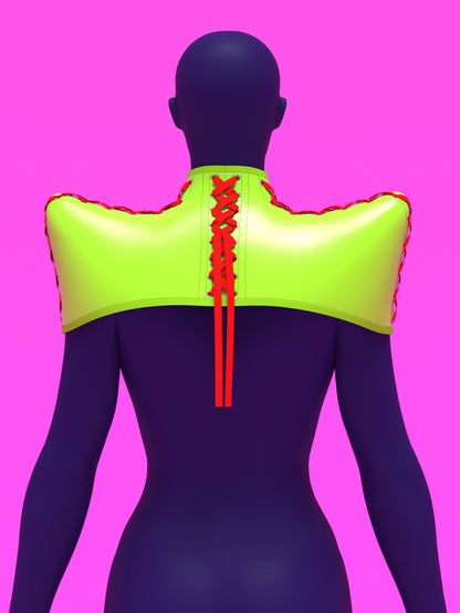 Pointed shoulder neck harness corset sewing pattern with laced up sides and back for drag queens and fetish sexy costume or halloween costume by katkow back