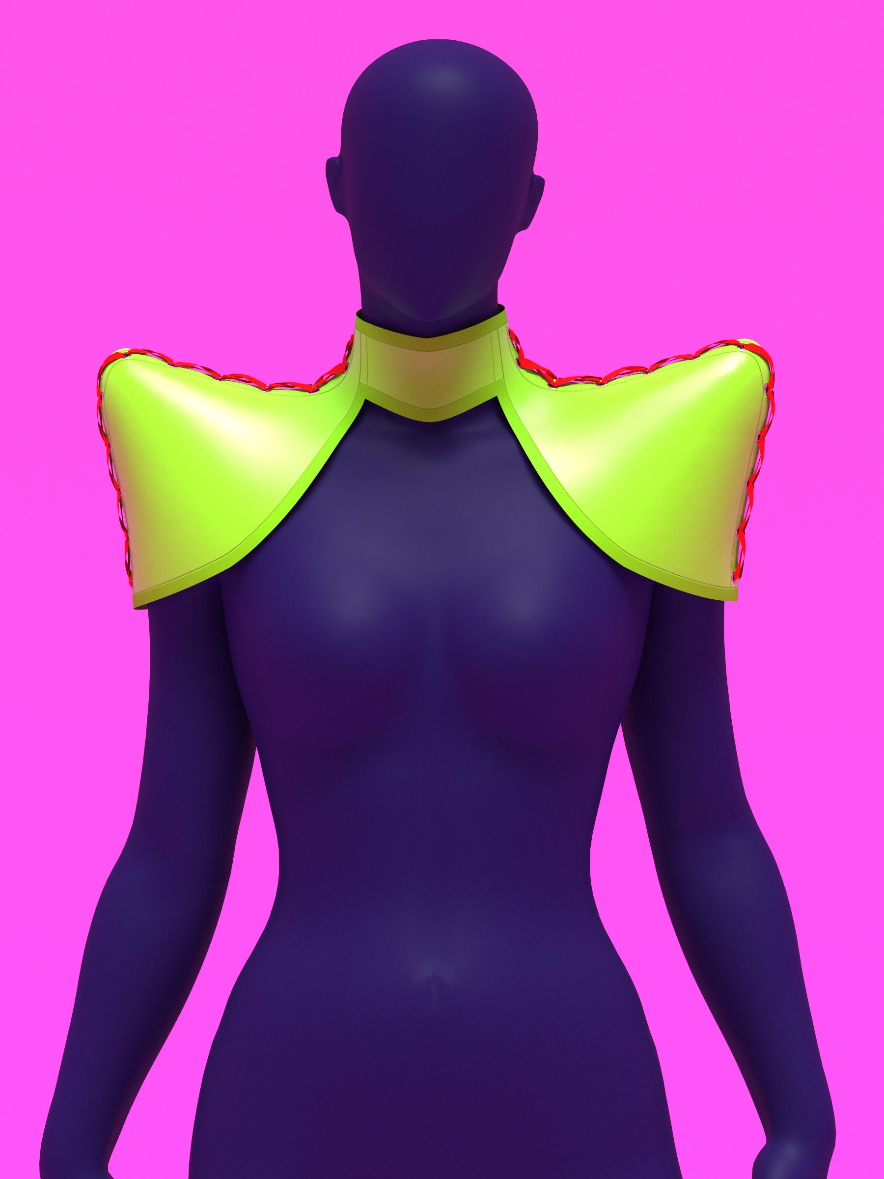 Pointed shoulder neck harness corset sewing pattern with laced up sides and back for drag queens and fetish sexy costume or halloween costume by katkow front