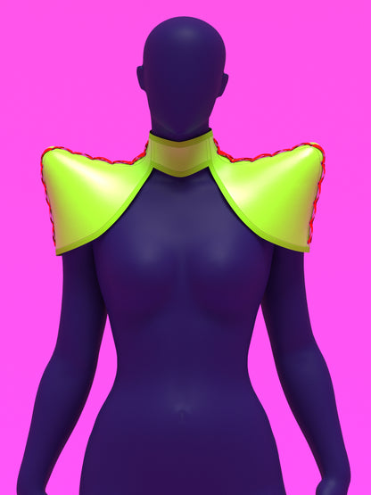 Pointed shoulder neck harness corset sewing pattern with laced up sides and back for drag queens and fetish sexy costume or halloween costume by katkow front