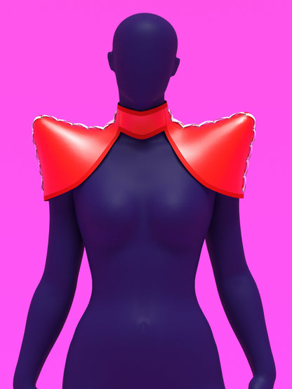 Pointed shoulder neck harness corset sewing pattern with laced up sides and back for drag queens and fetish sexy costume or halloween costume by katkow red