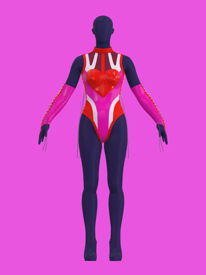 Heart Leotard Color-Block Sewing Pattern for drag queens valentines costume dancewear stretch catsuit bodysuit cutouts by Katkow video 2