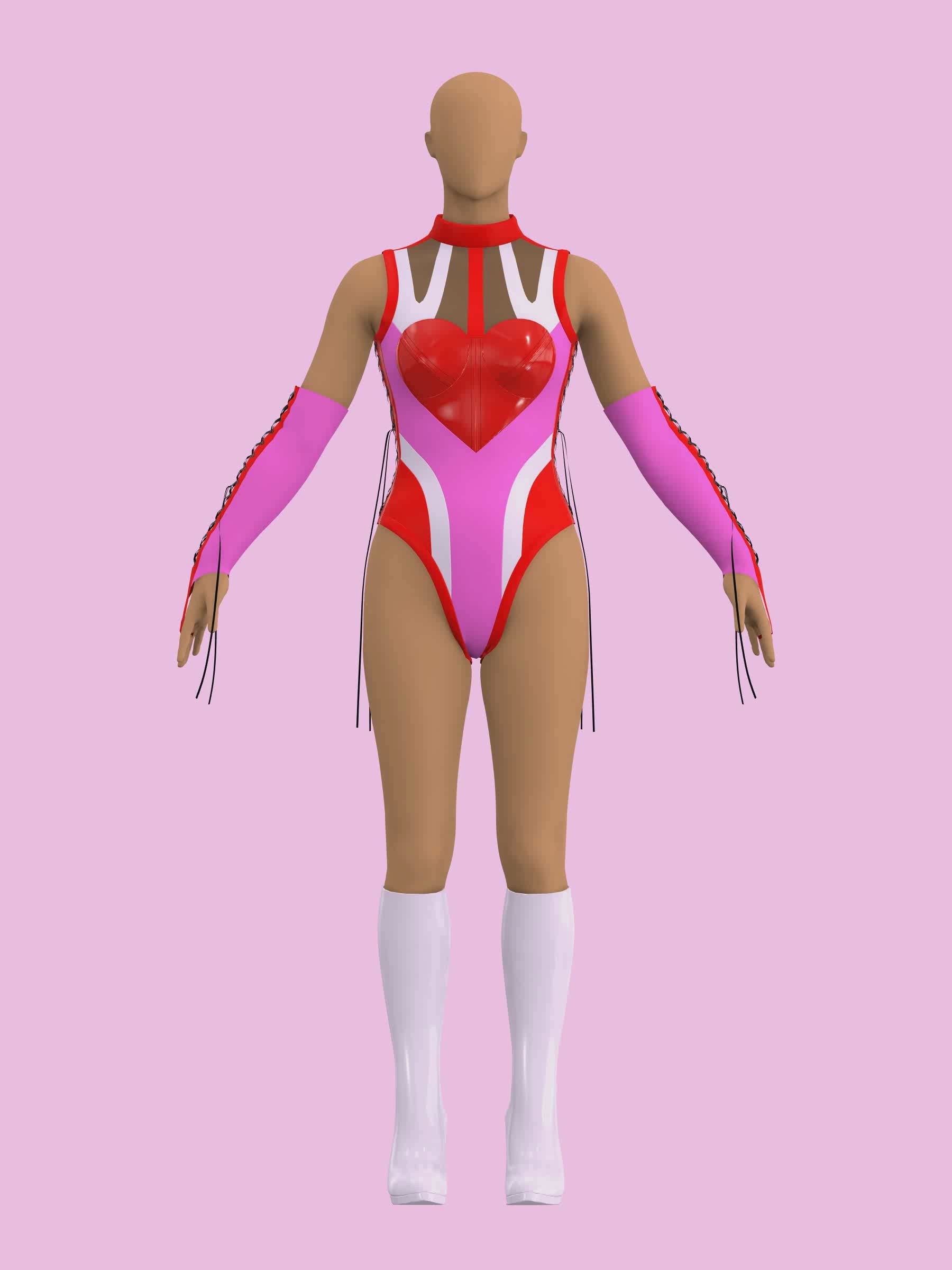 Heart Leotard Color-Block Sewing Pattern for drag queens valentines costume dancewear stretch catsuit bodysuit cutouts by Katkow video 3