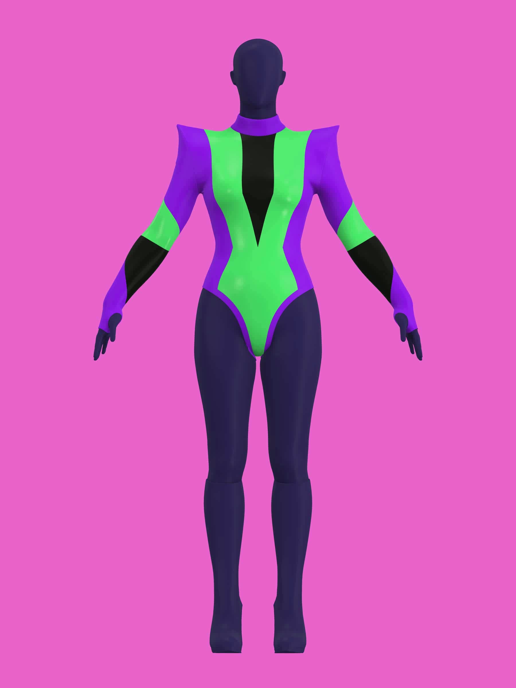 Pointed Shoulder Color-block Leotard Sewing Pattern For Drag Queens Cosplay Cutouts Stretch Dance Outfit Bodysuit by Katkow