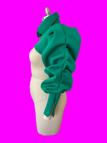 Ruched Sleeve Shrug Sewing Pattern For Drag Queens by Katkow oversized ruffle wrinkle sleeve pattern top accessory dressform side