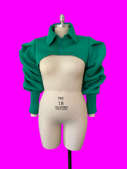 Ruched Sleeve Shrug Sewing Pattern For Drag Queens by Katkow oversized ruffle wrinkle sleeve pattern top accessory dressform front