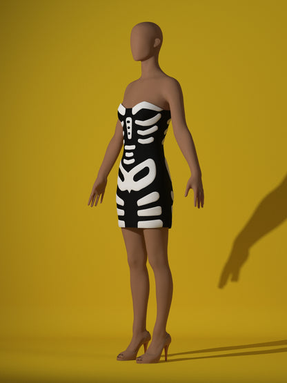Skeleton Dress (XS-XL) Drag Queen Halloween Costume Sewing Pattern Katkow Side