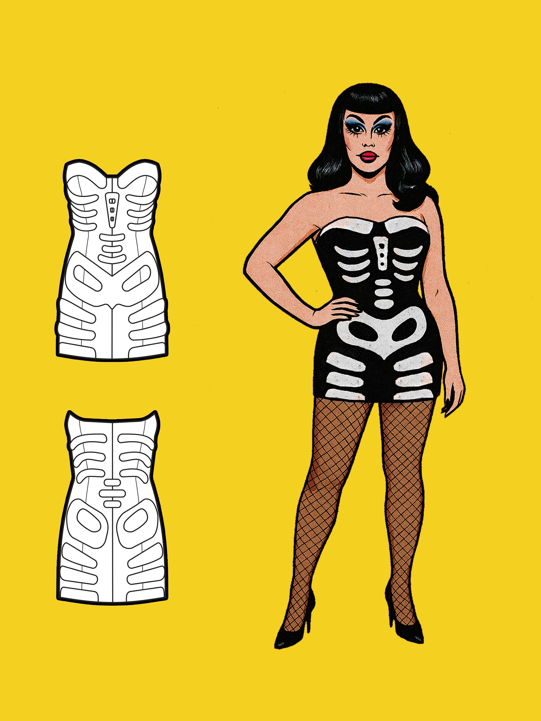 Skeleton Dress (XS-XL) Drag Queen Halloween Costume Sewing Pattern