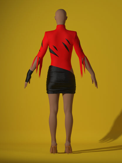 Slasher Leotard & Skirt Set (XS-XL) Drag Queen Halloween Costume Sewing Pattern Pose Back