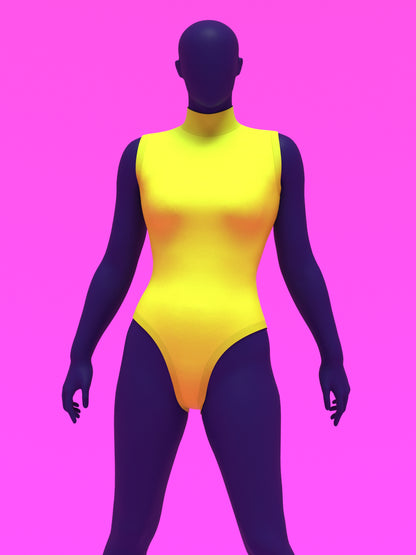 Sleeveless Leotard Sewing Pattern For Women's Cosplay Stretch Easy Beginner Sewing Dancewear Unitard Bodysuit by Katkow model front yellow