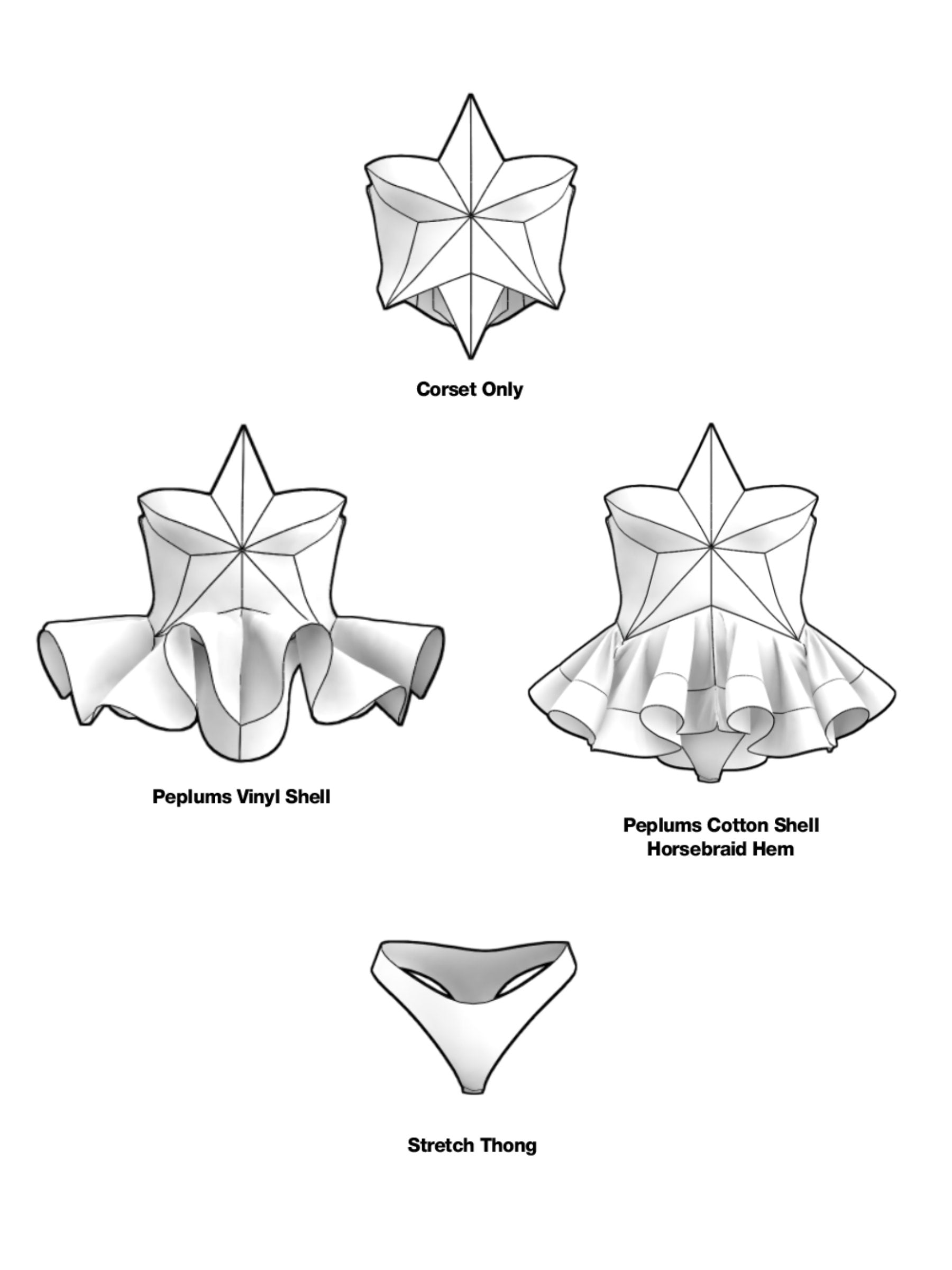 Star Corset Peplum and Thong (Set) Sewing Pattern for Drag Queens Holiday Christmas Costume Outfit Camp by Katkow Festive Corset Only Styles