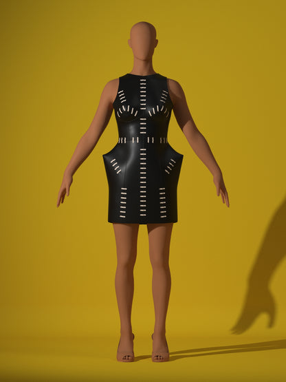 Stitched Pointed Hips Dress (XS-XL) Drag Queen Halloween Costume Sewing Pattern Front Render 