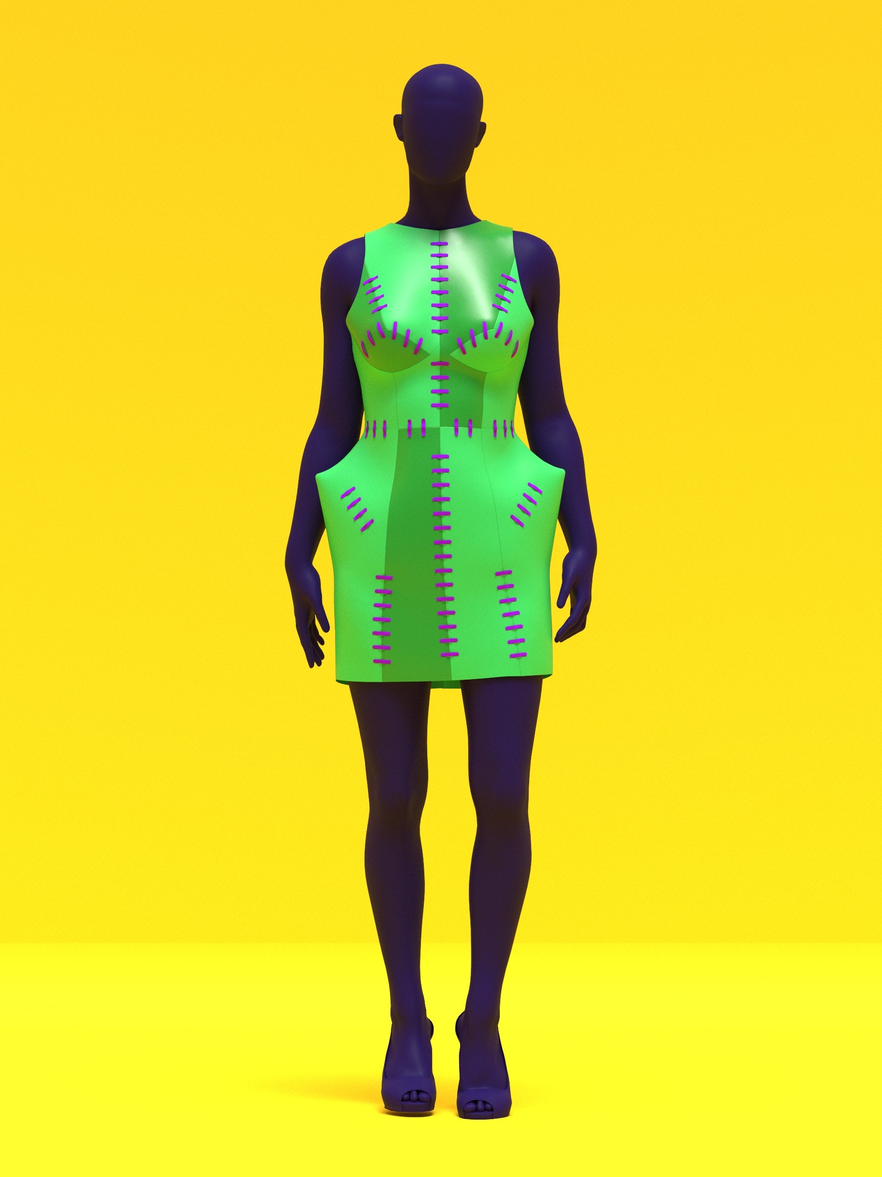 Stitched Pointed Hips Dress (XS-XL) Drag Queen Halloween Costume Sewing Pattern Green Pose