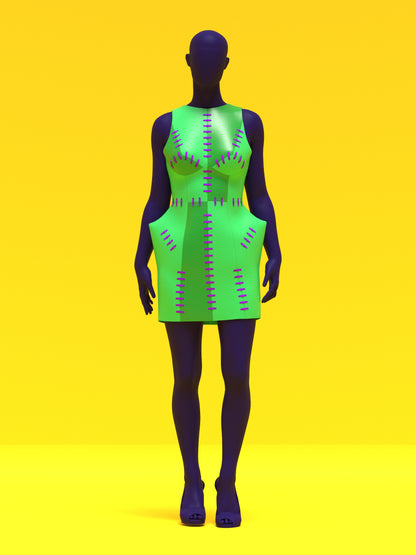 Stitched Pointed Hips Dress (XS-XL) Drag Queen Halloween Costume Sewing Pattern Green Pose
