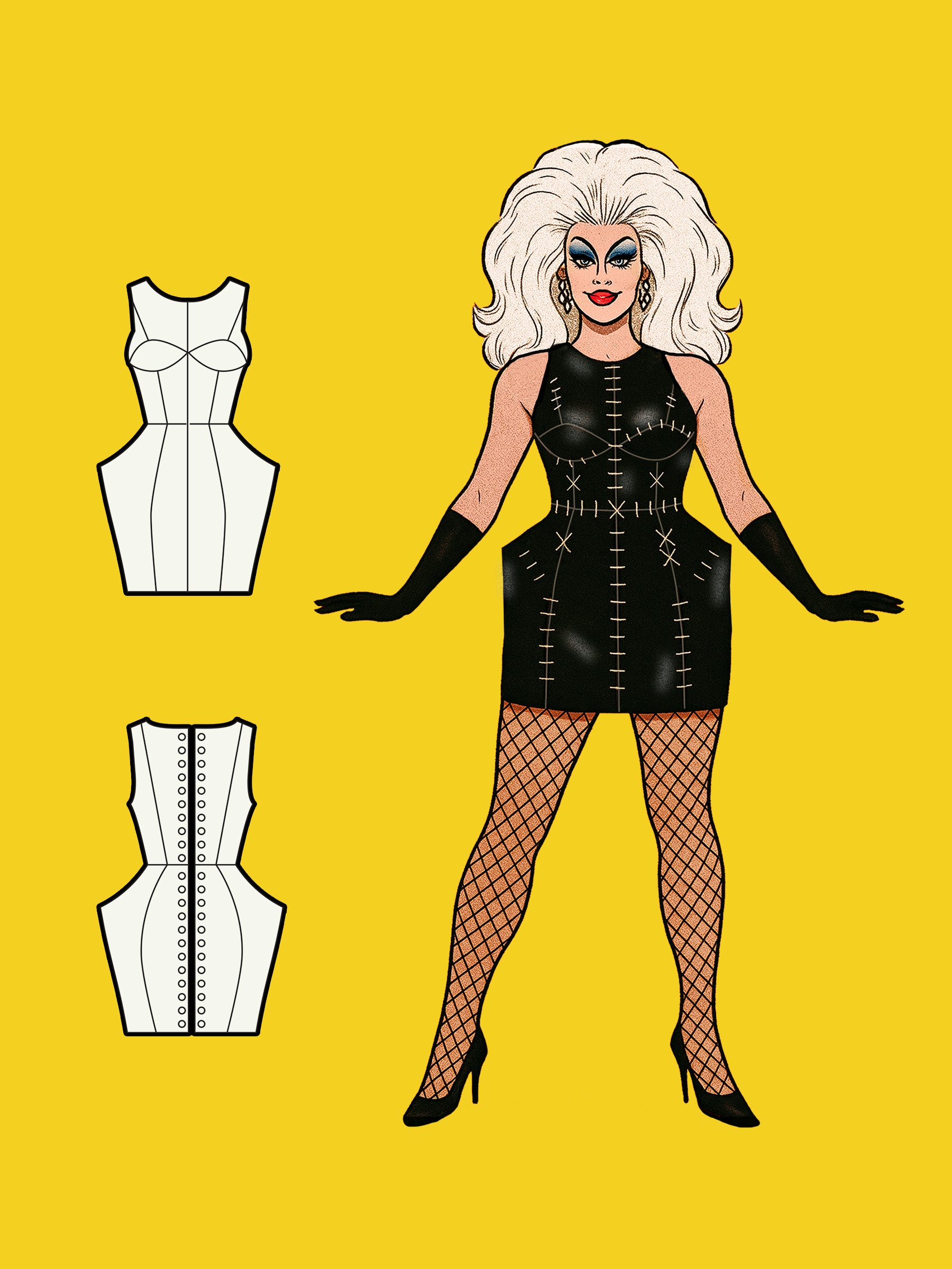 Stitched Pointed Hips Dress (XS-XL) Drag Queen Halloween Costume Sewing Pattern