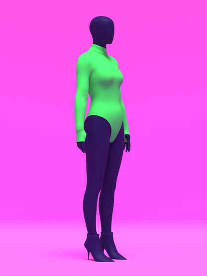 Long Sleeve Leotard Sewing Pattern For Drag Queens and Womens Cosplay Stretch Dancewear Costume Easy Sew by Katkow Front Angle