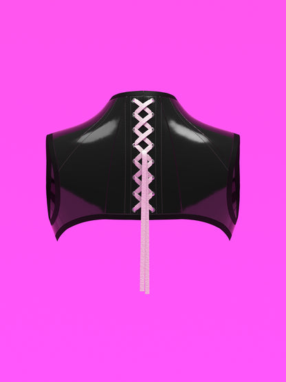 Sweetheart Harness Corset Sewing Pattern for drag queens fetish goth alternative valentines day halloween costume outfit leather by katkow back black