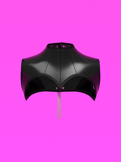 Sweetheart Harness Corset Sewing Pattern for drag queens fetish goth alternative valentines day halloween costume outfit leather by katkow black front