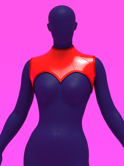 Sweetheart Harness Corset Sewing Pattern for drag queens fetish goth alternative valentines day halloween costume outfit leather by katkow front red