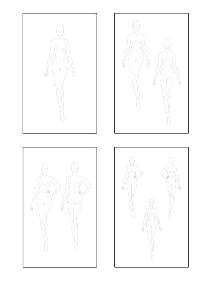 Mini Fashion Sketchbook For Fashion Illustrations physical print on demand book for sketching out garment and outfit ideas looks collections by Katkow Book Page Templates