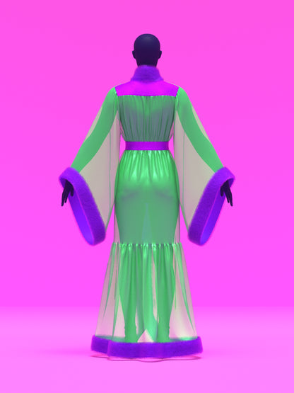 Vintage Robe Reveal Sewing Pattern for Drag Queens Hollywood Glamour Gathered Fur Trim by Katkow Reveal Coat Jacket Oversize Back Yoke