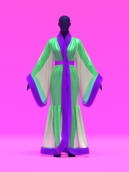 Vintage Robe Reveal Sewing Pattern for Drag Queens Hollywood Glamour Gathered Fur Trim by Katkow Reveal Coat Jacket Oversize Front