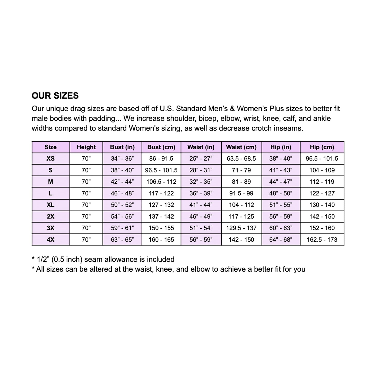 katkow drag queen star bodysuit sewing pattern sizes