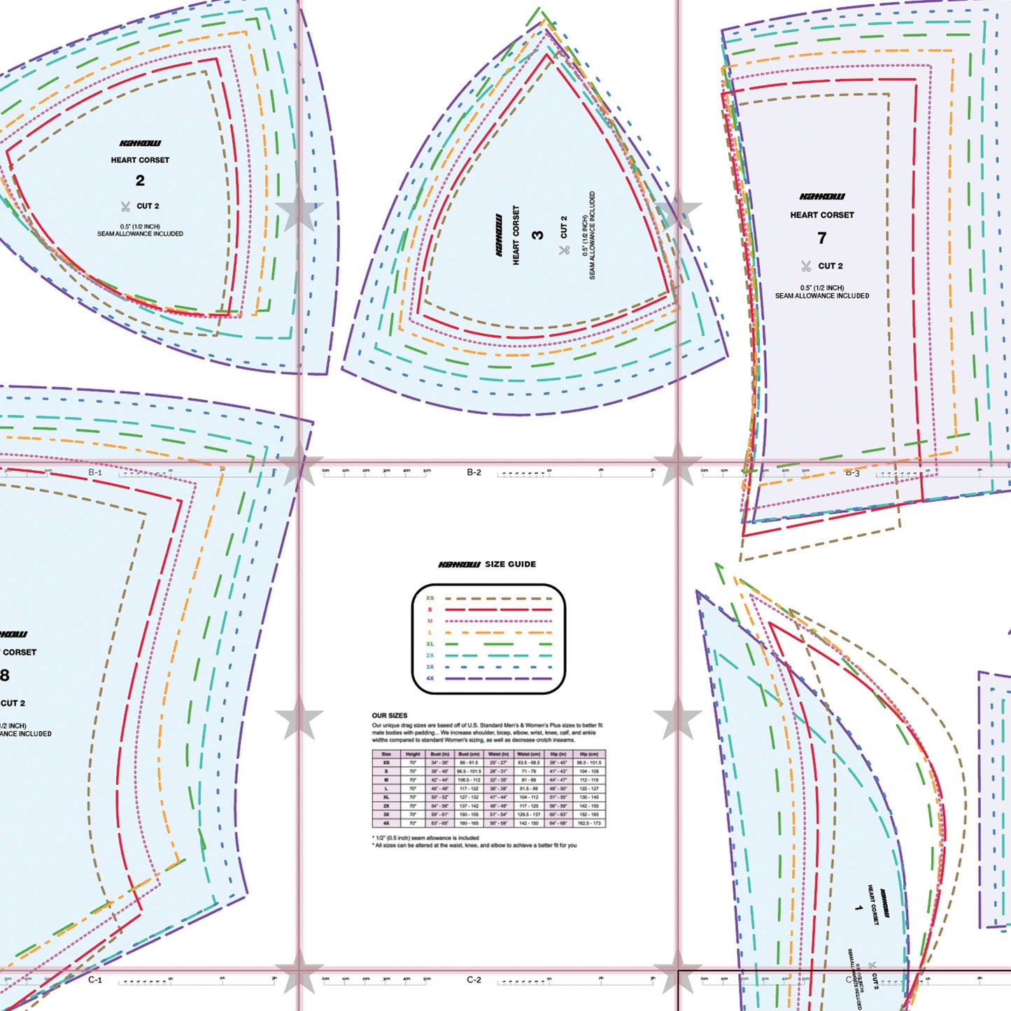 katkow drag queen heart corset sewing pattern layout