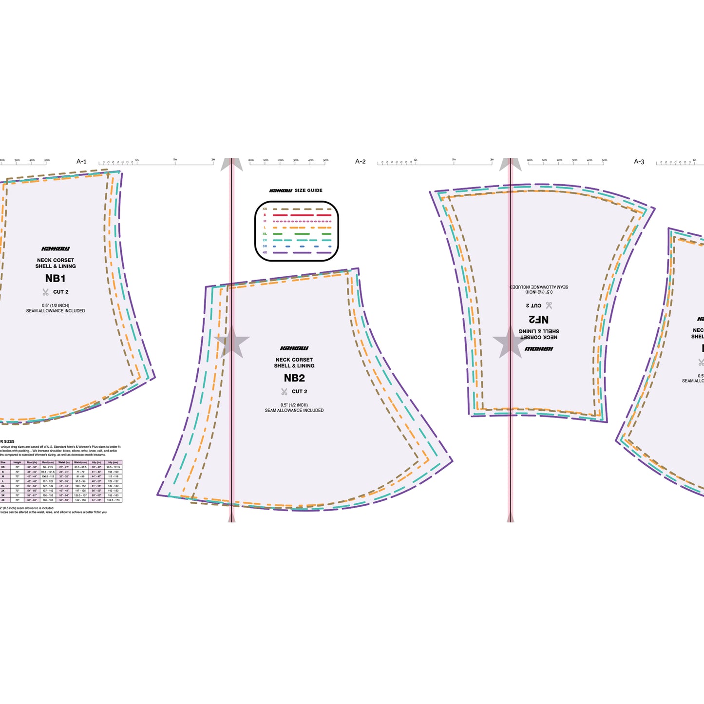 katkow drag queen neck corset sewing pattern layout