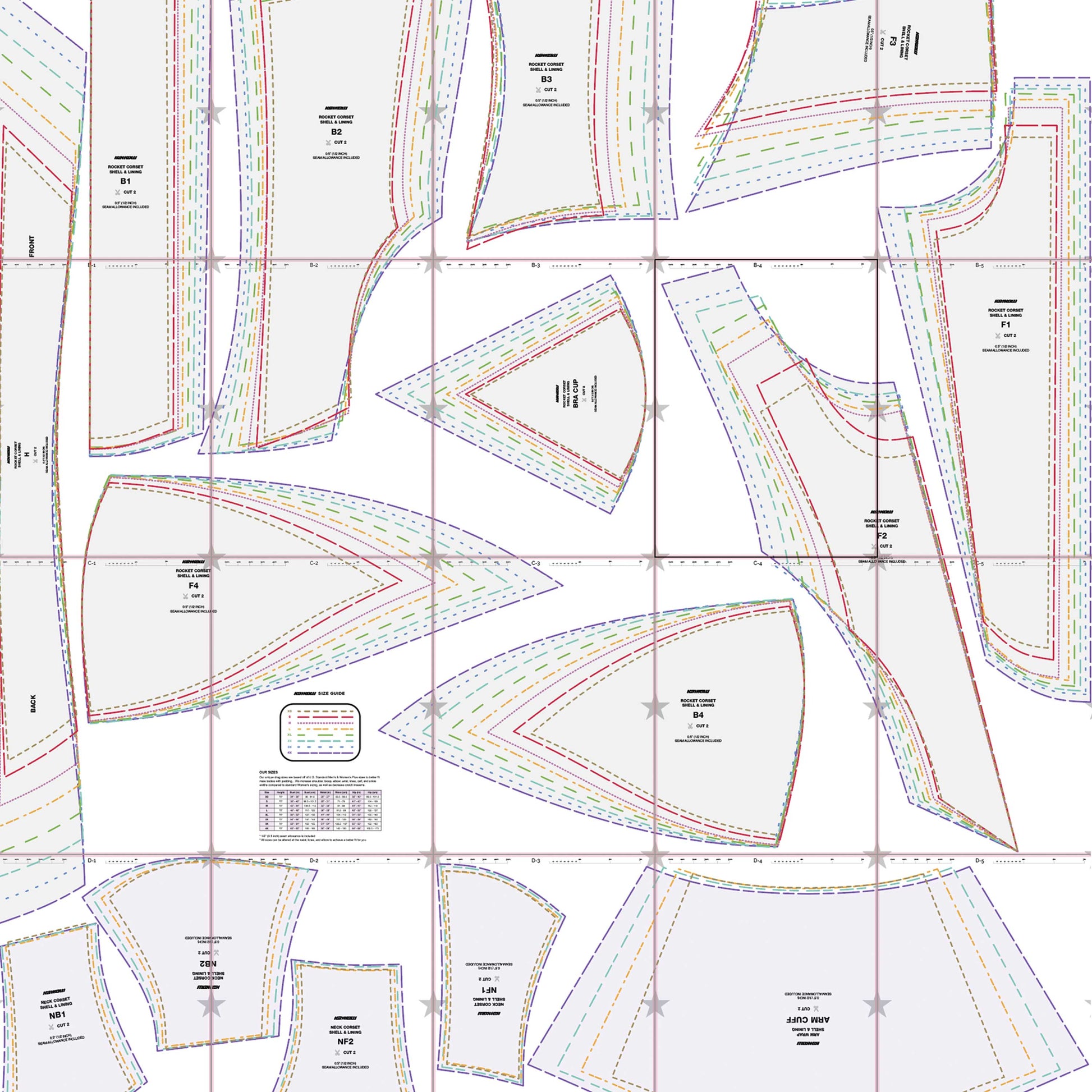katkow drag queen corset sewing pattern set layout