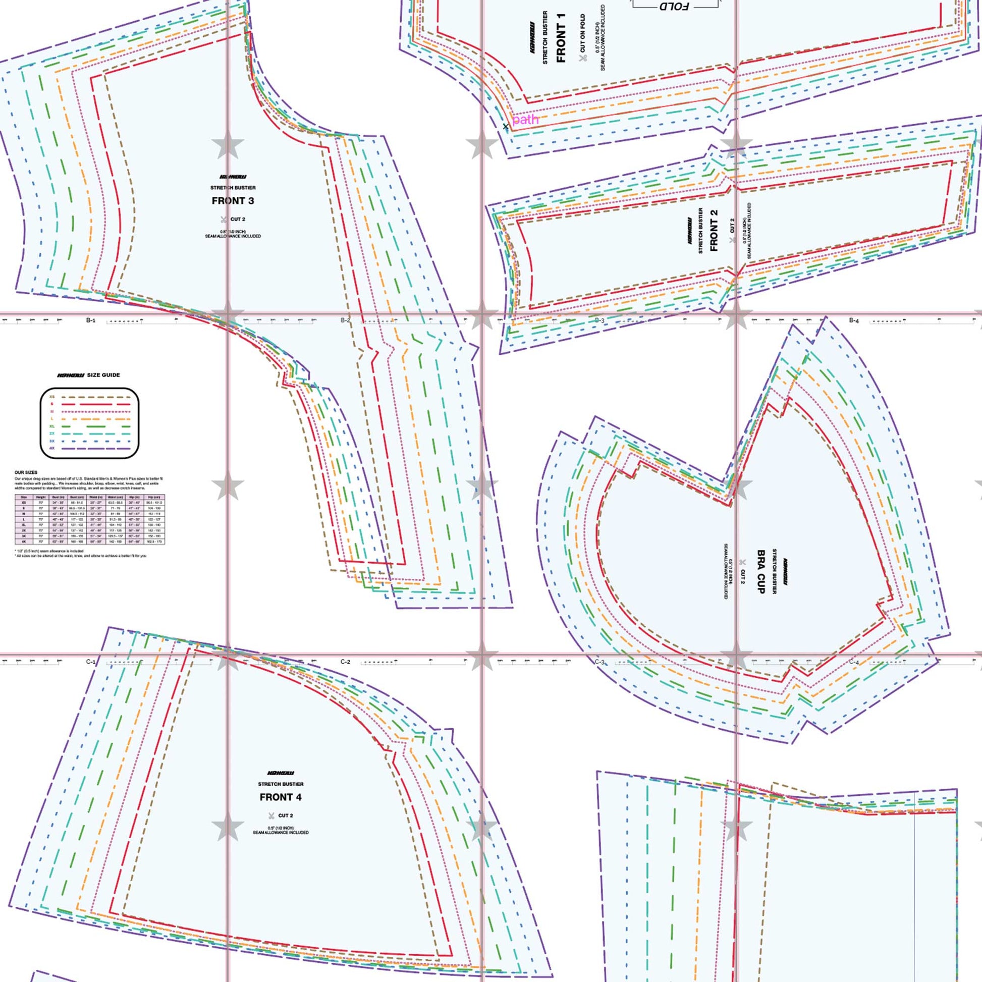 katkow stretch bustier corset sewing pattern drag queen layout